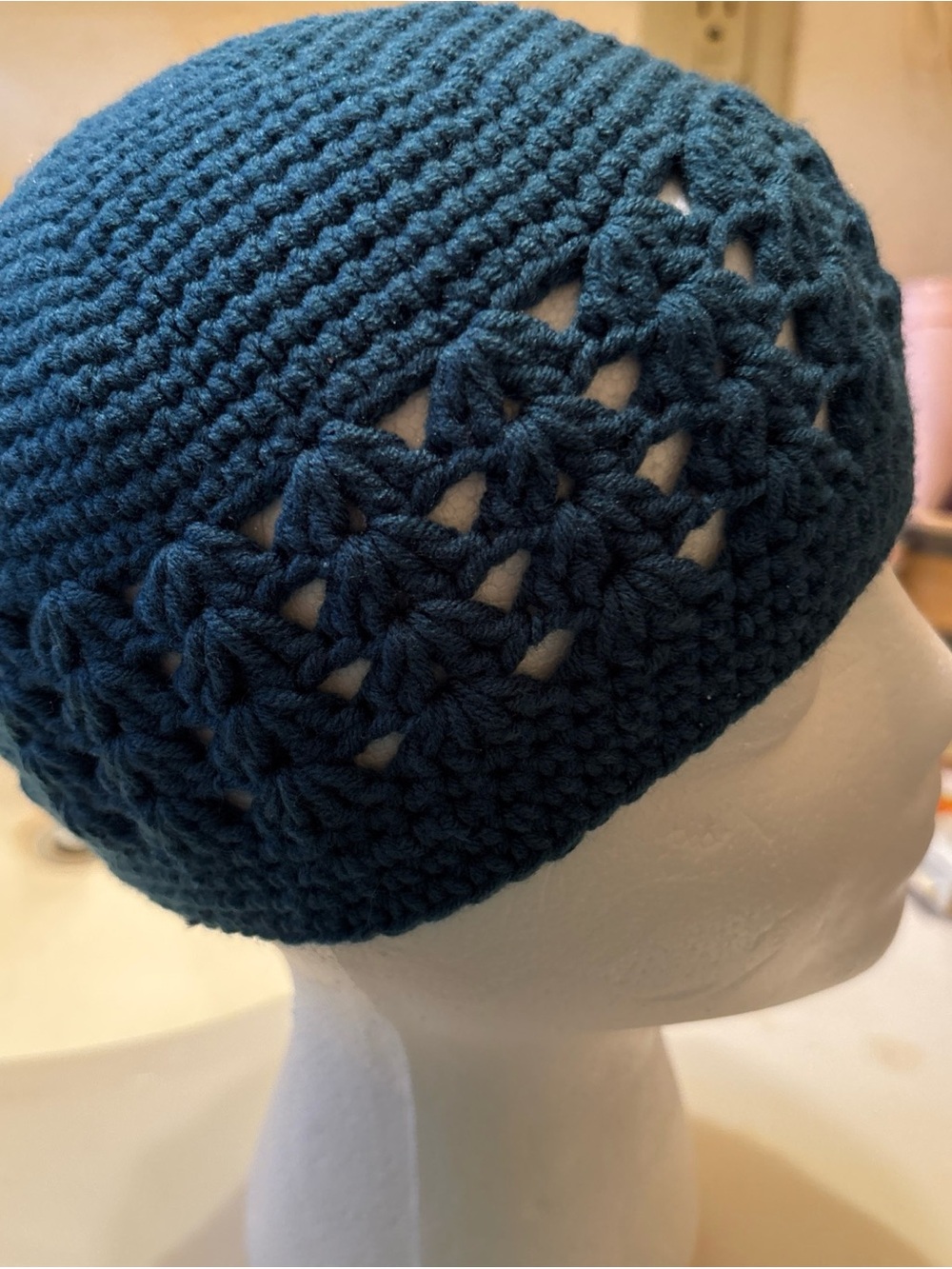 Mid Blue Crocheted Women's or Men’s Unisex Beanie Hat